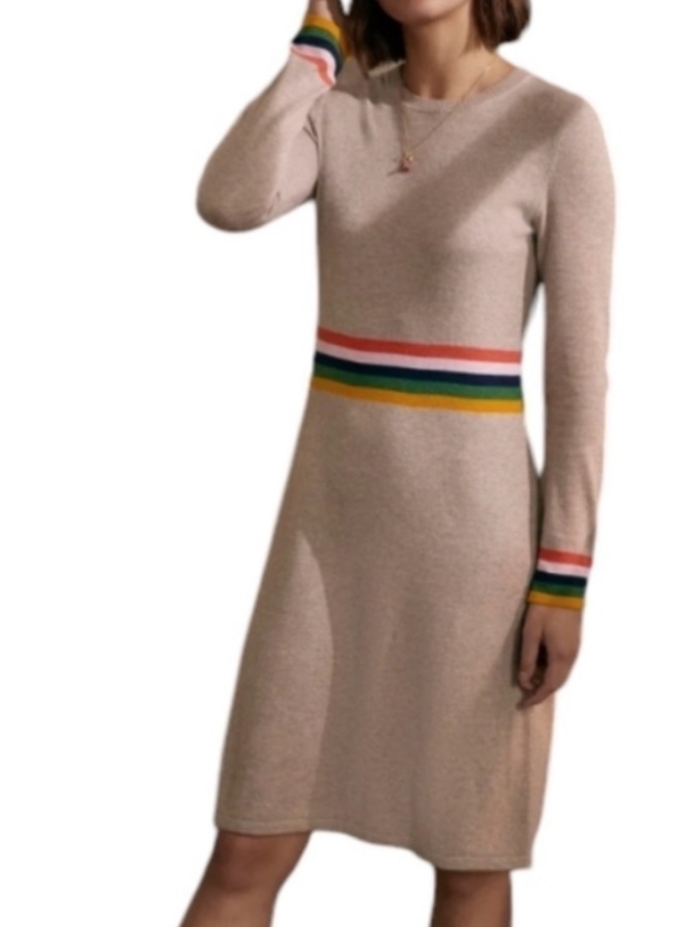 Boden Sweater Dress Women 12 Tan Long Sleeve Knit Wool Cashmere Blend Midi